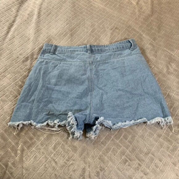 Prettylittlething Womens 10 Denim Jean Short Shorts Blue Distressed High Rise - Picture 7 of 10